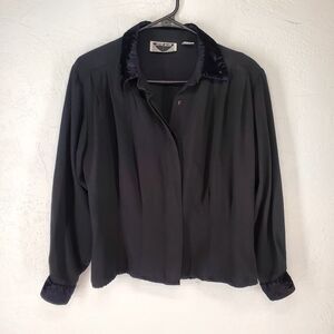 Vintage Retro Twee Whimsigoth Witchcore Black Velvet Pleated Button Down Blouse